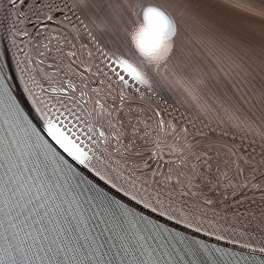 Pink Plate 10" Floral Diamond Band Depression Glass